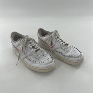 Nike Womens Court Vision Low 8 Leather Casual Shoe White‎ Pink Swoosh Sneaker